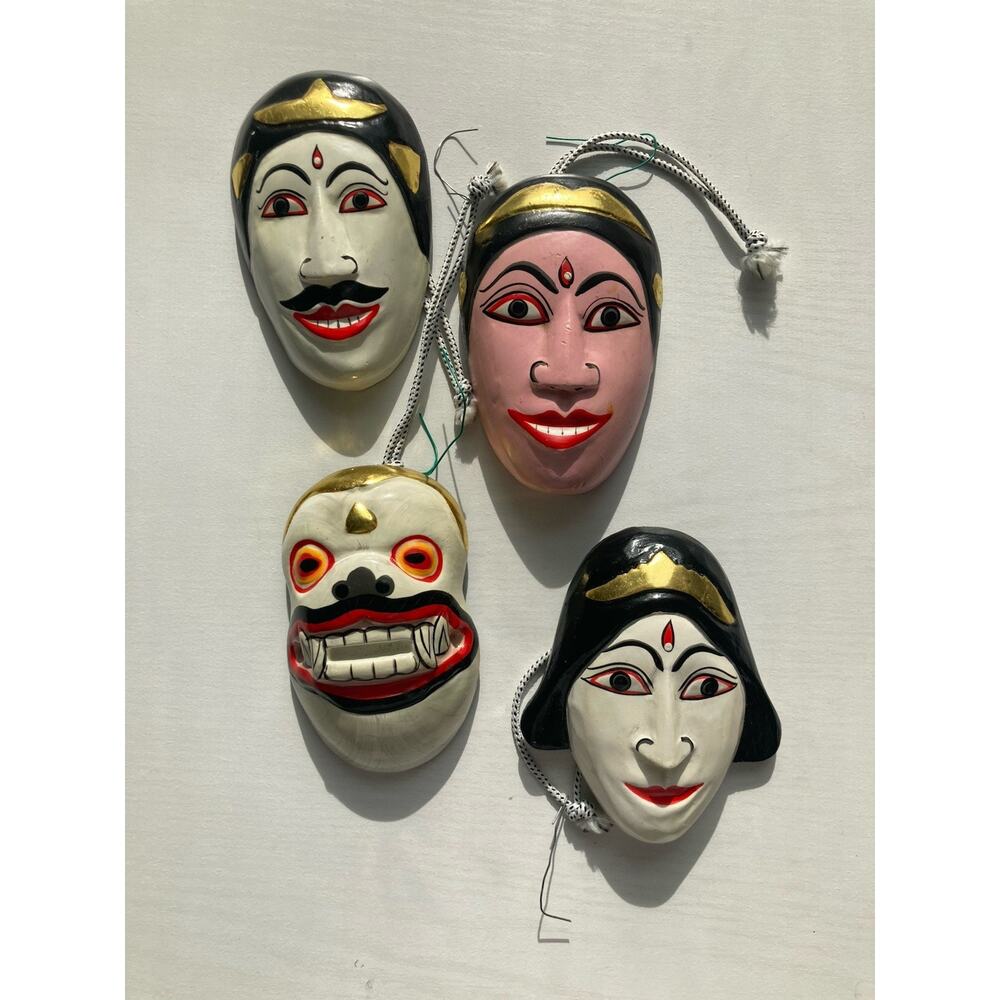 4 Grand Hyatt Bali Carved Painted Wood Handmade Face Ornament Souvenir Mask